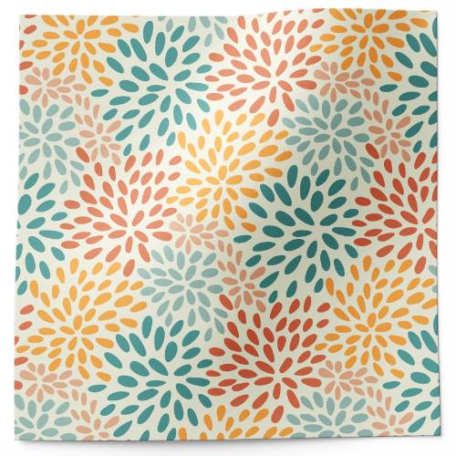 Garden flare tissue paper with a vibrant floral burst pattern in teal, coral and yellow on white
