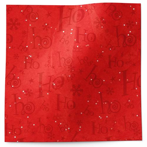 Gemstones Ho Ho Ho tissue paper in bright holiday red with scattered holographic white glitter