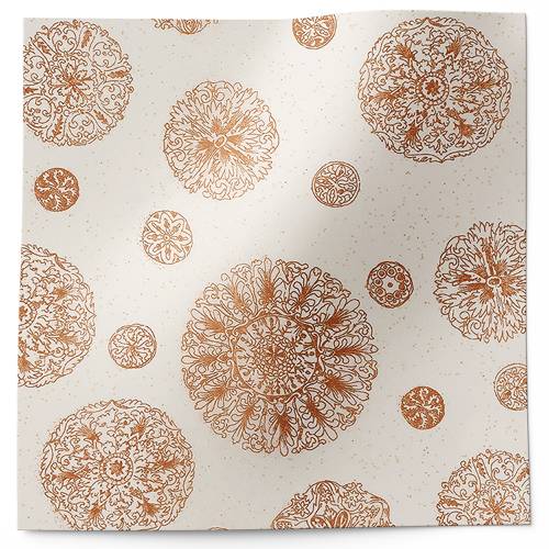 Gemstones Medallions tissue paper with intricate copper floral mandala designs and holographic glitter on cream background