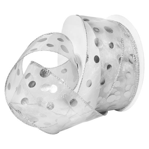 Gilded Dots Wired Ribbon (White/Silver)