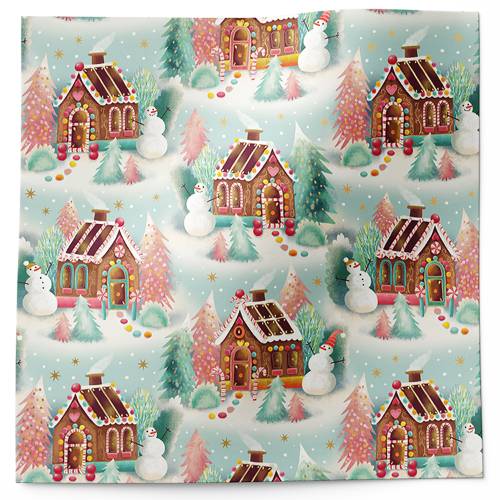 Gingerbread dreams tissue paper with gingerbread houses and snowmen on soft blue