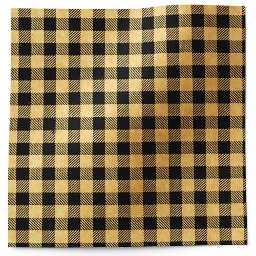 Gingham black on kraft printed tissue paper featuring a classic black buffalo check pattern on a natural kraft background