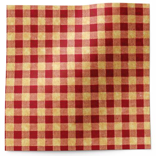 Red gingham check tissue paper on a warm kraft background