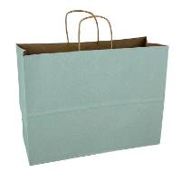 Solid glacier-mist green kraft paper shopping bag with twisted paper handles — 16 x 6 x 12
