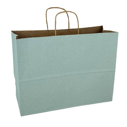 Solid glacier-mist green kraft paper shopping bag with twisted paper handles — 16 x 6 x 12
