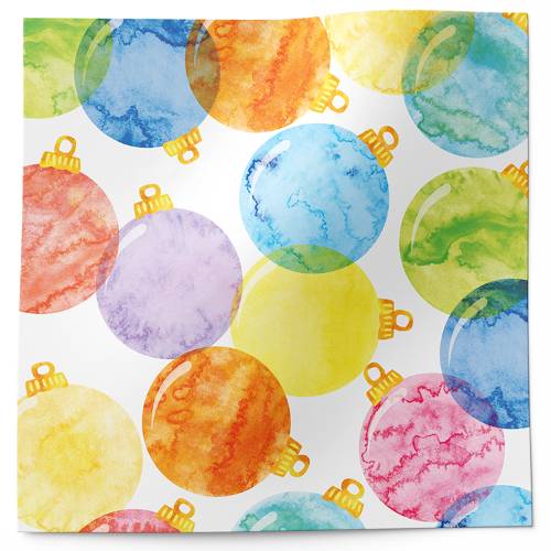 Glass Ornaments Printed Tissue Paper — Illustrated glass ball ornaments in blue, red, orange, green, yellow on white