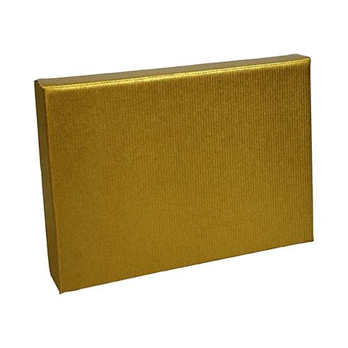 Gold Ribbed pop-up gift card box 4 5/8" x 3 3/8" x 5/8" — pops open to display a gift card, gold ribbed-texture finish