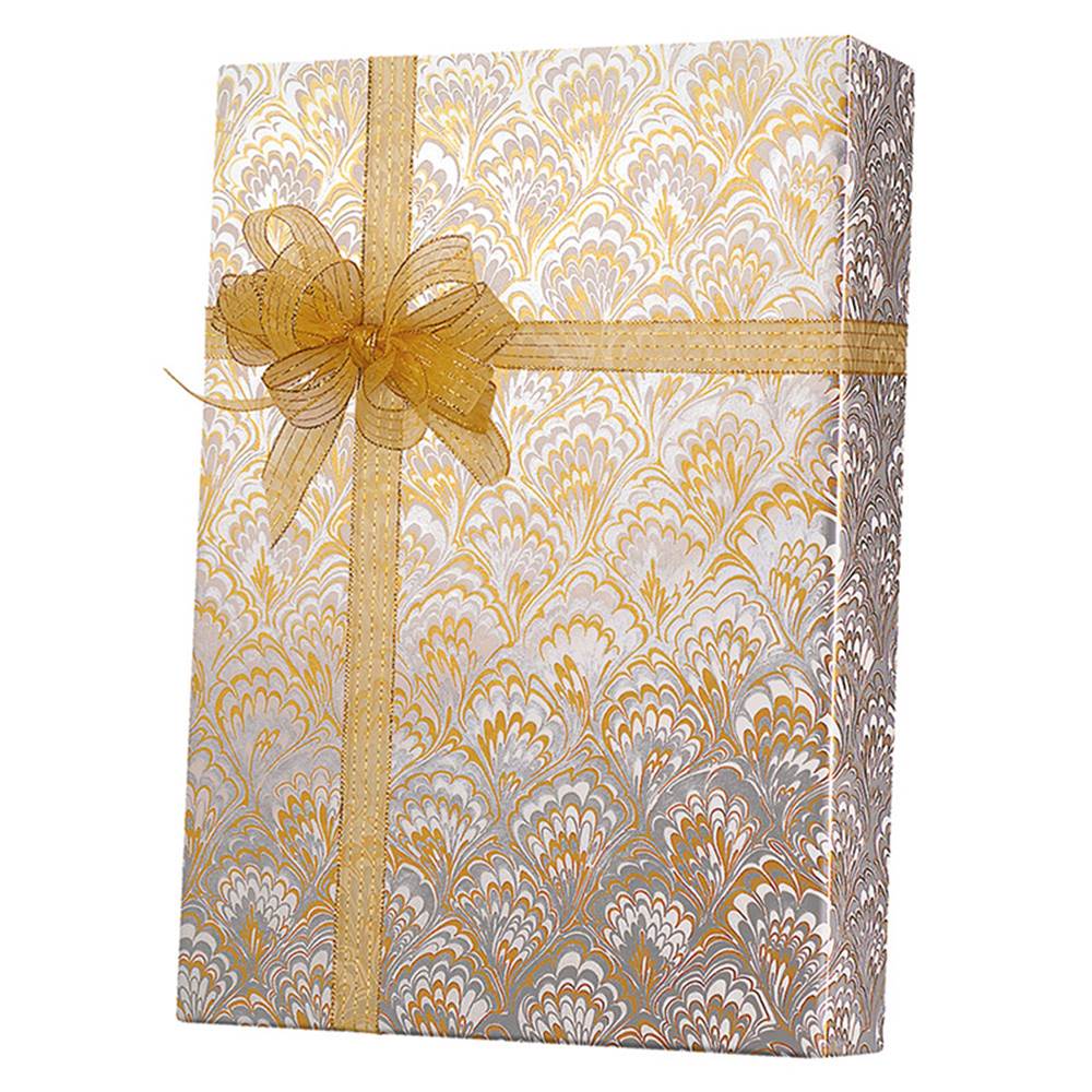 Wedding Gift Wrap - Gold & Silver Feathers Gift Wrap #E3420 B