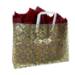 Frosted plastic shopping bag with a gold snowflake check print, soft-loop plastic handles