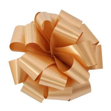 Gold 5" Splendorette pre-notched bow — iridescent folded loops with notched ends, 5" diameter, 100 per case