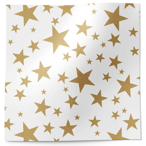 Gold Stars on White Printed Tissue Paper — Scattered metallic gold stars in varying sizes on white background