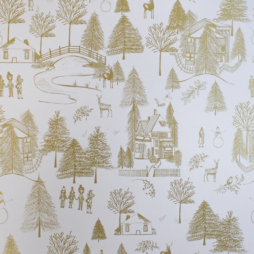 Gold Wintertown Gift Wrap Paper — festive Gold Wintertown holiday wrapping paper design