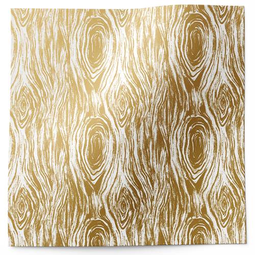 Golden wood grain printed tissue paper with metallic woodgrain pattern on a light background