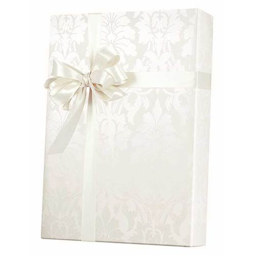 Wrapping Paper Roll 50 cm x 50 m Beige Brocade Motif Ornamental Gift  Wrapping Paper in Matte White Pearlescent Cream Refined Back for Birthdays