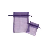 Grape organza bag 3x4 - sheer drawstring pouch in a medium orchid-purple weave, shown upright with a second bag laid in front