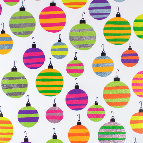 Hanging Around Ornaments Gift Wrap Paper - white background with colorful striped hanging ornaments
