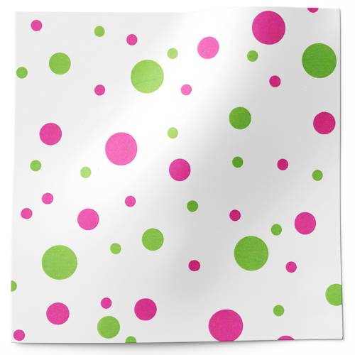 Hip Dots Printed Tissue Paper — Large scattered pink/magenta and green polka dots in varying sizes on white