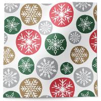 Holiday flakes tissue paper with snowflake medallions in red, green, gold and gray on white
