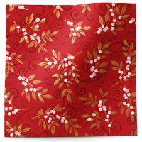 Holiday floral tissue paper with gold trailing berry and leaf vines on deep red