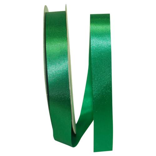 Holiday Green Dyna Satin ribbon on a flat spool — single-face satin with taffeta back, 7/8" width, 100 yards
