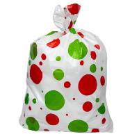 Holiday Spots Jumbo Poly Bags — white LDPE with red and green polka dot print, 24 x 6 x 42