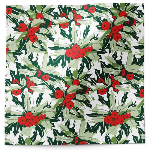 Holly berry tissue paper with bold graphic holly leaves and red berries on white