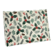 Holly Jolly gift card box shown closed — cream box printed with holly leaves, red berries, pine sprigs, pinecones and snowflakes
