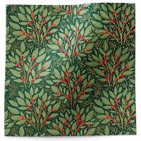 Holly tapestry tissue paper with dense holly and red berries on deep forest green