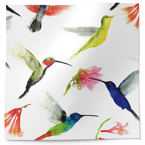 Hummingbirds printed tissue paper with colorful watercolor hummingbirds and floral accents on a white background