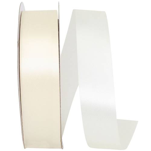 Ivory Dyna Satin ribbon on a flat spool — single-face satin with taffeta back, 1 3/8" width, 100 yards