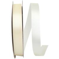 Ivory Dyna Satin ribbon on a flat spool — single-face satin with taffeta back, 7/8" width, 100 yards