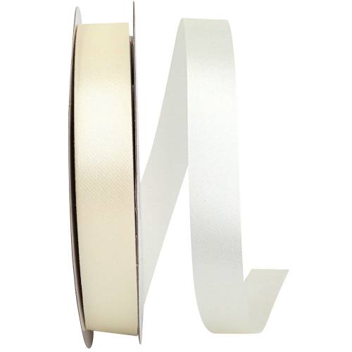 Ivory Dyna Satin ribbon on a flat spool — single-face satin with taffeta back, 7/8" width, 100 yards