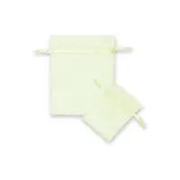 Ivory organza bag 3x4 - sheer drawstring pouch in a soft off-white weave with a faint warm cast, shown upright with a second bag laid in front