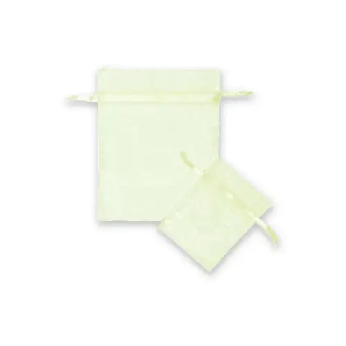 Ivory organza bag 3x4 - sheer drawstring pouch in a soft off-white weave with a faint warm cast, shown upright with a second bag laid in front