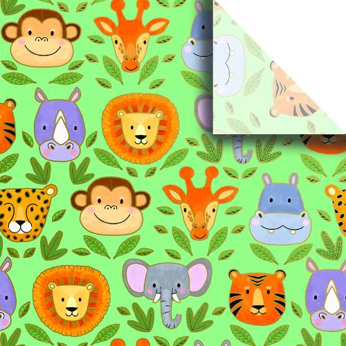 Jungle Animals Printed Tissue Paper — Cute cartoon jungle animals in bright colors on green background