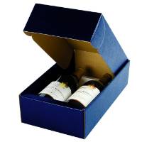 Juta Blu wine bottle box 7.2x3.5x13.4, hinged-lid gift box with full-length insert dividers holding 2 bottles, matte navy linen finish