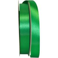 Kelly Green Dyna Satin ribbon on a flat spool — single-face satin with taffeta back, 7/8" width, 100 yards