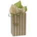 Small kraft paper shopping bag with white vertical stripes, twisted paper handles, and green raffia bow accent