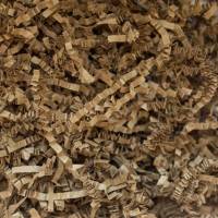 Close-up of kraft crinkle cut paper shred, natural tan zig-zag paper strands for gift basket and box fill
