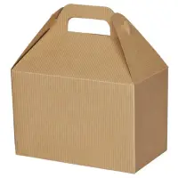 Kraft Stripes large gable box — natural kraft with tonal stripes, die-cut top carry handle