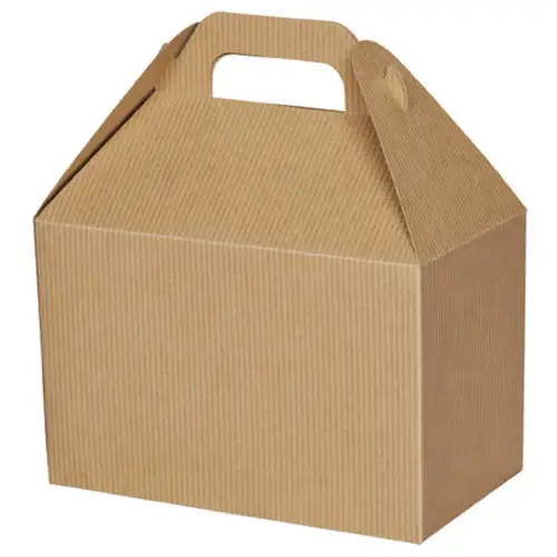 Kraft Stripes large gable box — natural kraft with tonal stripes, die-cut top carry handle