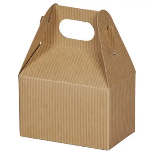 Kraft Stripes mini gable box — natural kraft with tonal stripes, die-cut top carry handle