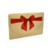 Krafty Bow gift card folder 5" x 3 3/8" x 1/8" — slim tuck-close sleeve, natural kraft with printed red bow, holds a standard gift card