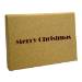 Krafty Christmas gift card box closed — natural kraft fiber box printed with bold Merry Christmas lettering in deep red