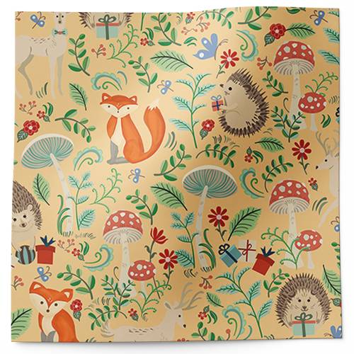 Krafty fox printed tissue paper with woodland animals and foliage on a kraft background