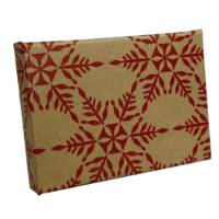 Krafty Red Snowflake pop-up gift card box 4 5/8" x 3 3/8" x 5/8" — pops open to display a gift card, natural kraft with a red snowflake pattern