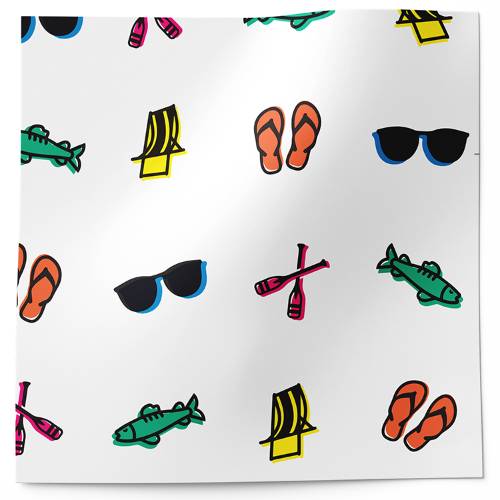 Lake life printed tissue paper with fish, sunglasses, paddles, and flip flops