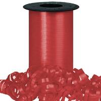 Hot Red curling ribbon on a cylindrical spool — flat polypropylene, 3/8" width, 250 yards