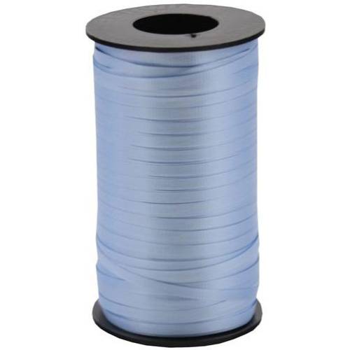 Light Blue curling ribbon on a cylindrical spool — flat polypropylene, 3/8" width, 250 yards
