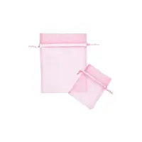 Light Pink organza bag 3x4 - sheer drawstring pouch in a pale blush-pink weave, shown upright with a second bag laid in front